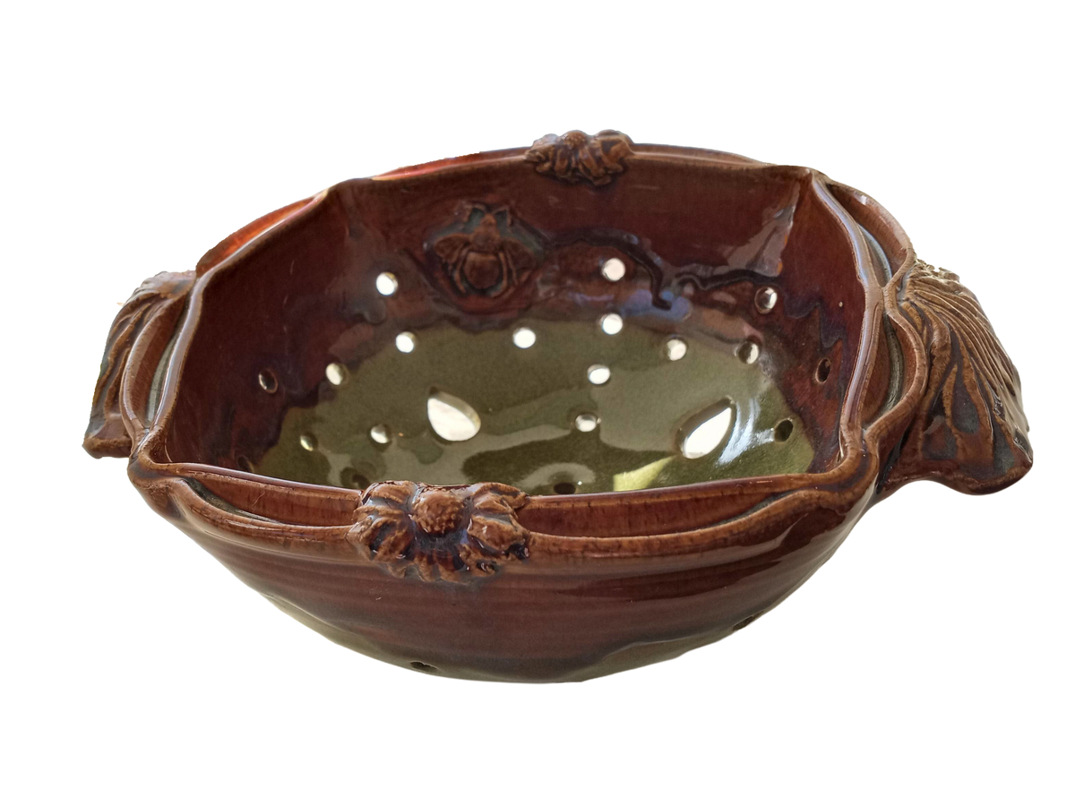 Large Brown and Green Berry Bowl
