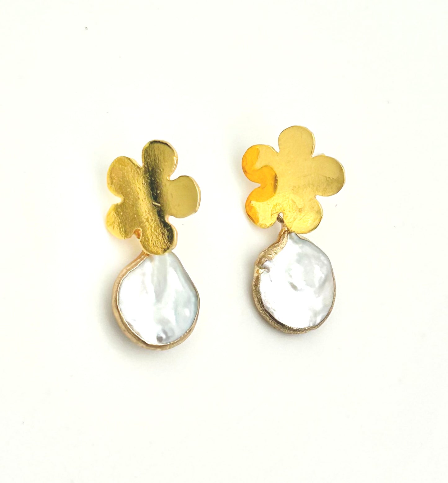 Sterling Silver Flower and Freshwater Pearl Earrings