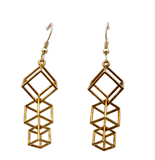Brass Dangling Cubes Earrings