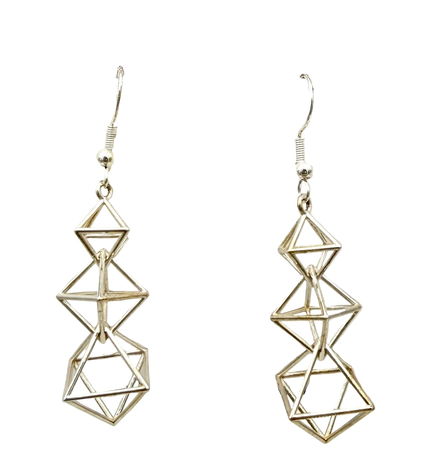 Silver Dangling Octahedra Earrings