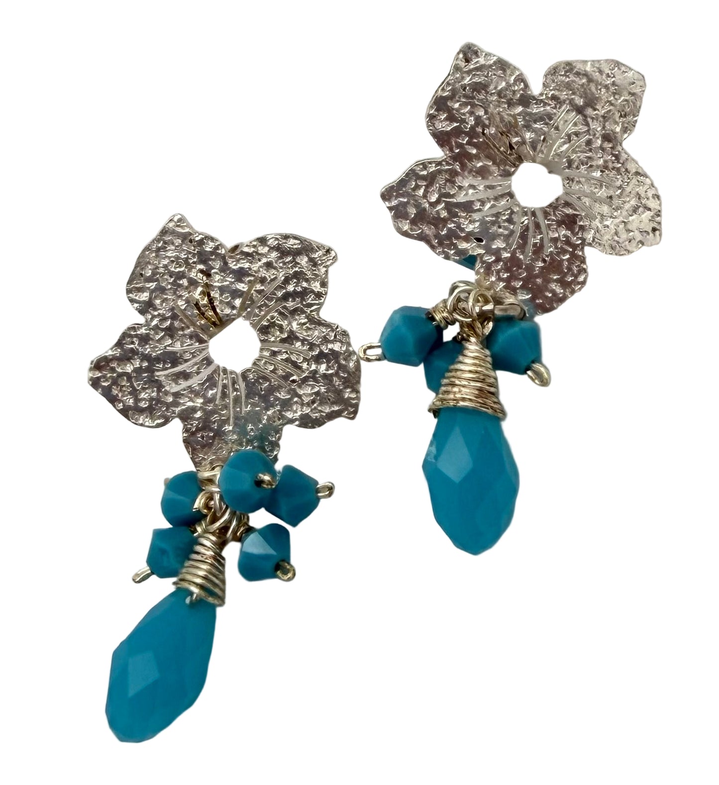Flower Stud with Blue Crystals Earrings