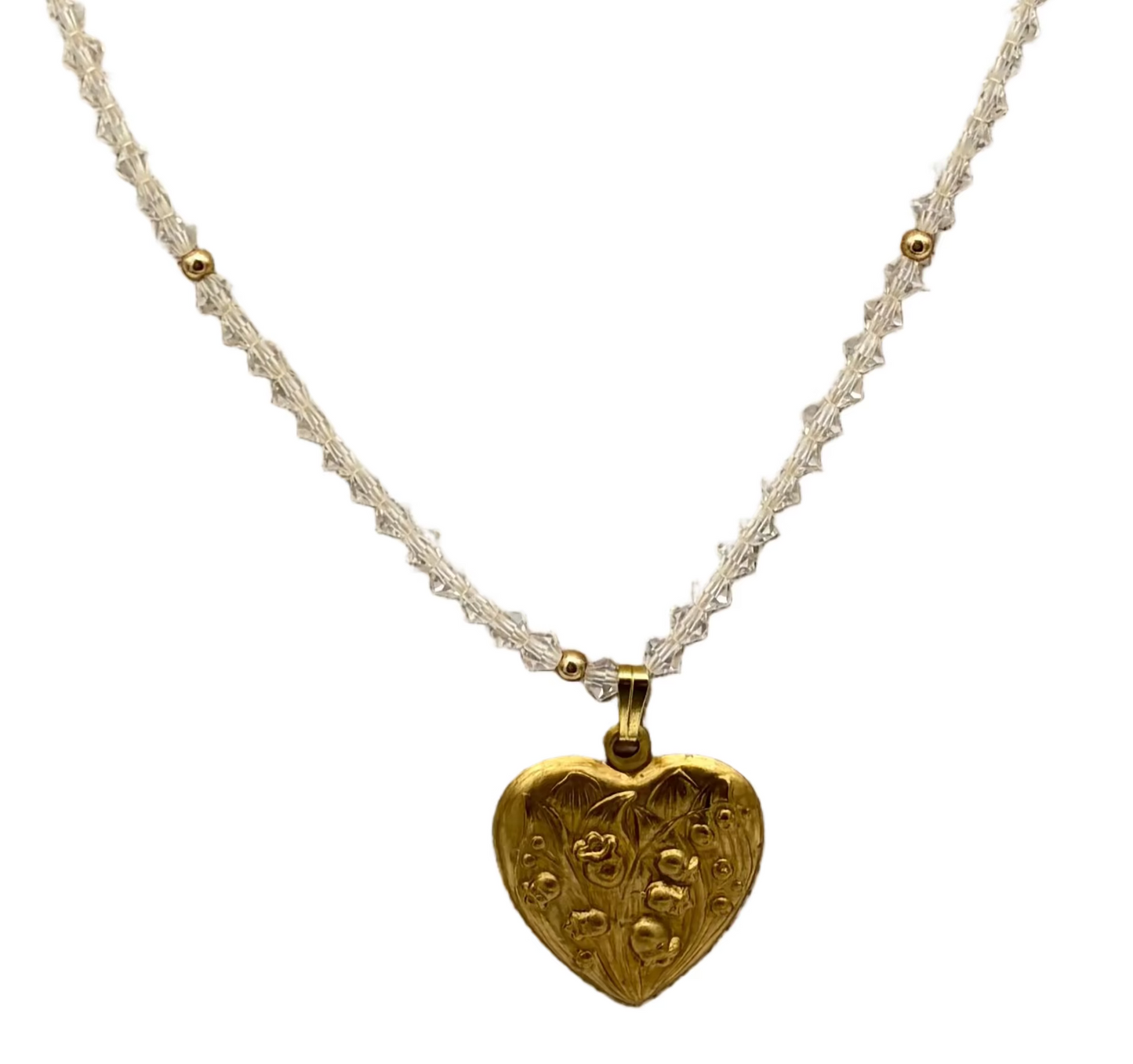 White Beads Heart Necklace