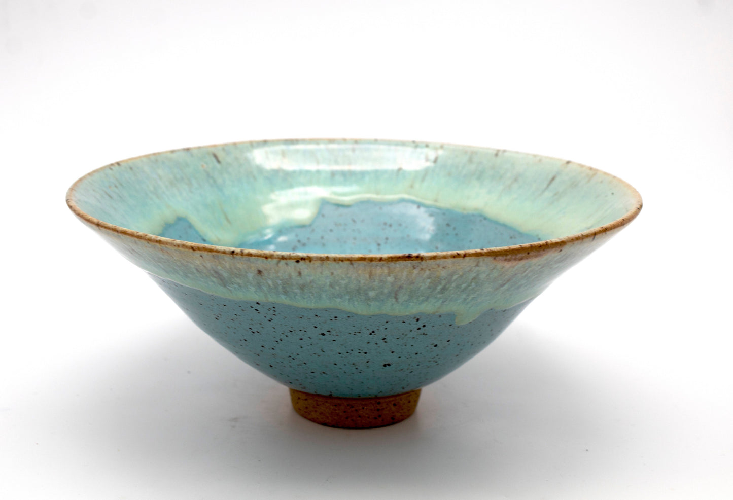 Large Turquoise Bowl with Soft Green Rim