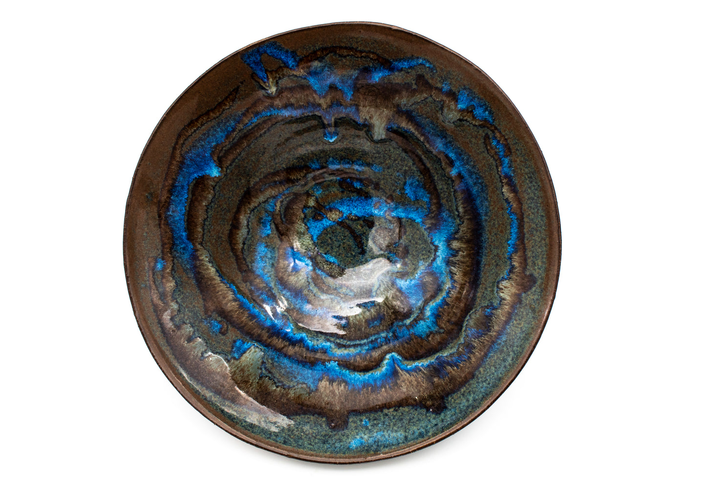 Blue & Earth Toned Bowl on Dark Brown Clay
