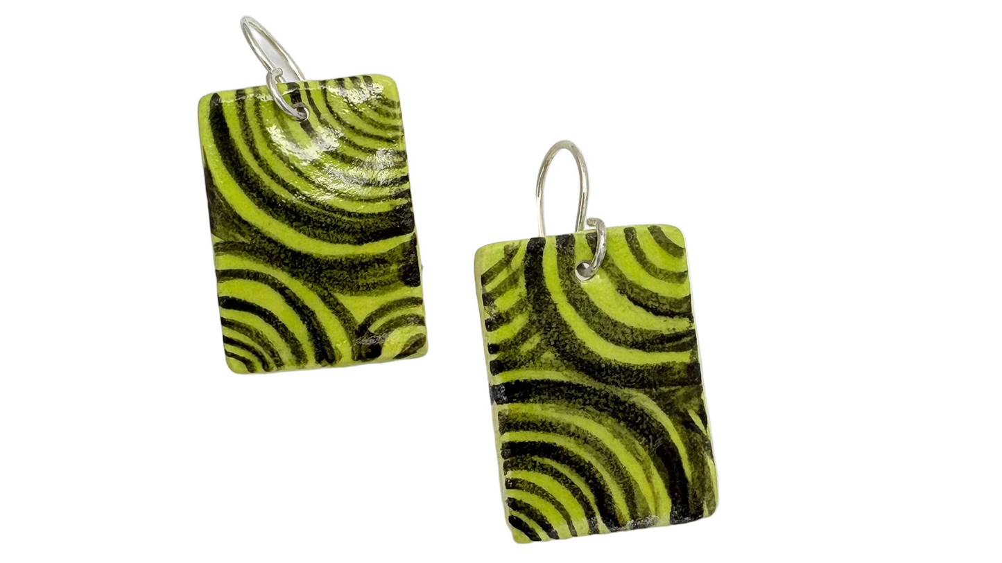 Ceramic Swirl green and Black Earrings