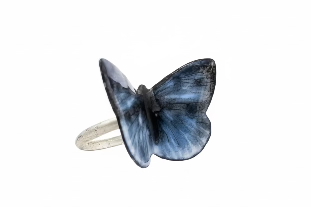 Blue & Black Butterfly Ring