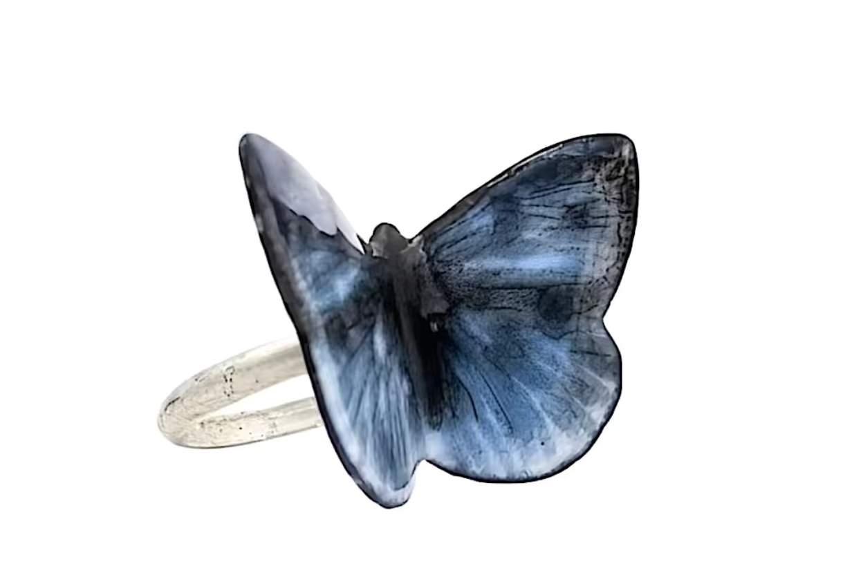 Blue & Black Butterfly Ring