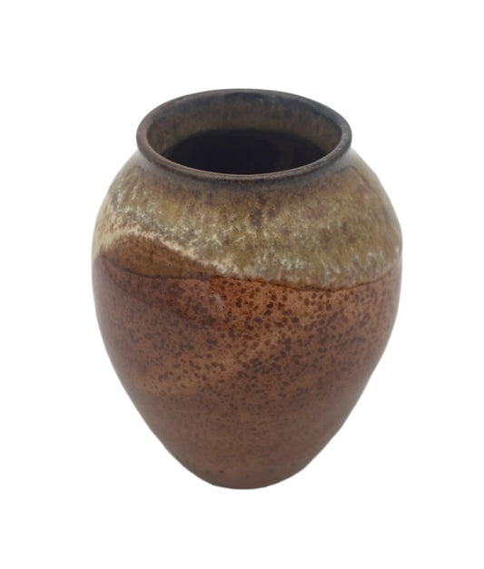 Small Rust with Brown Vase with Off White Top
