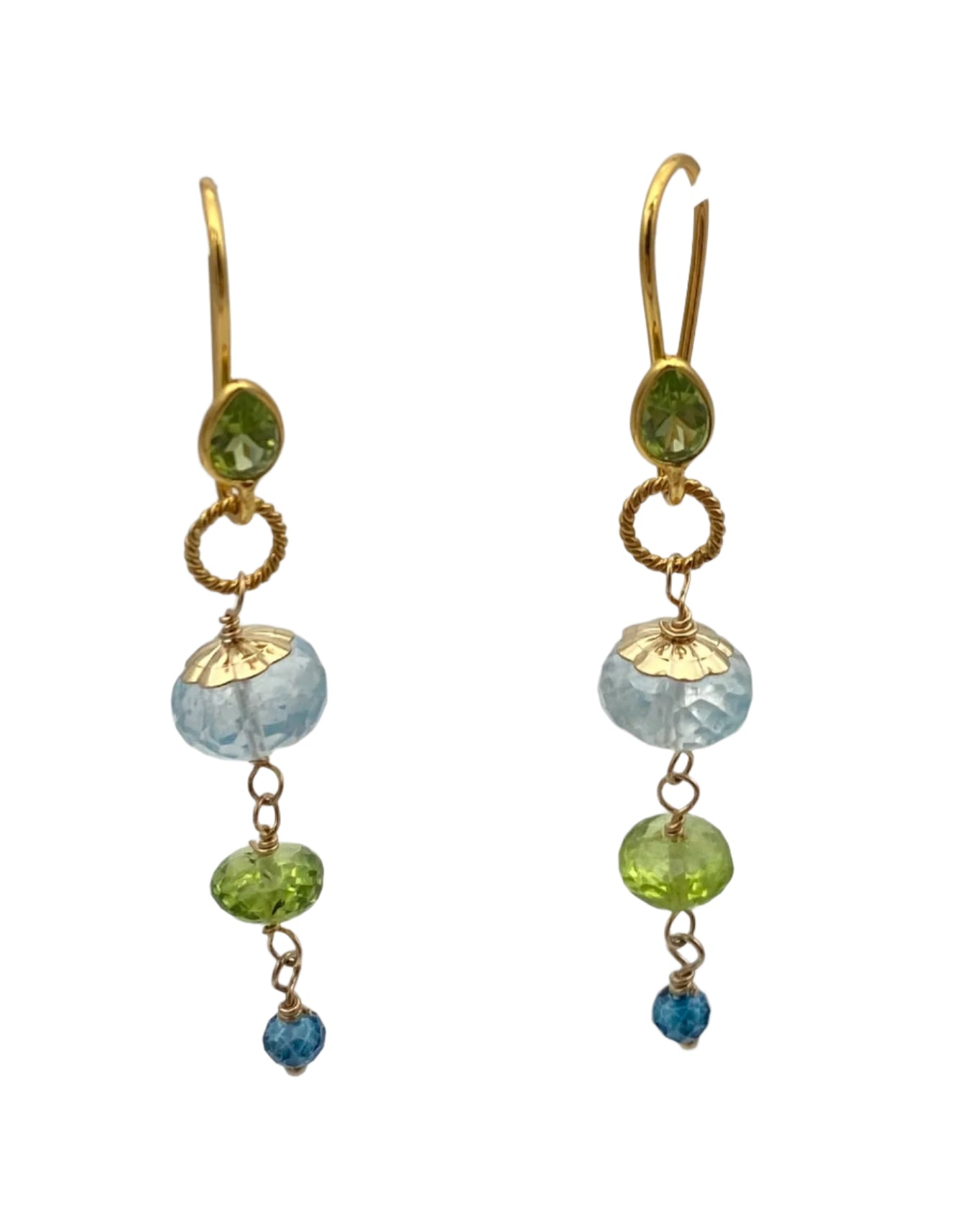 Aquamarine, Peridot, and London Blue Drop Earrings