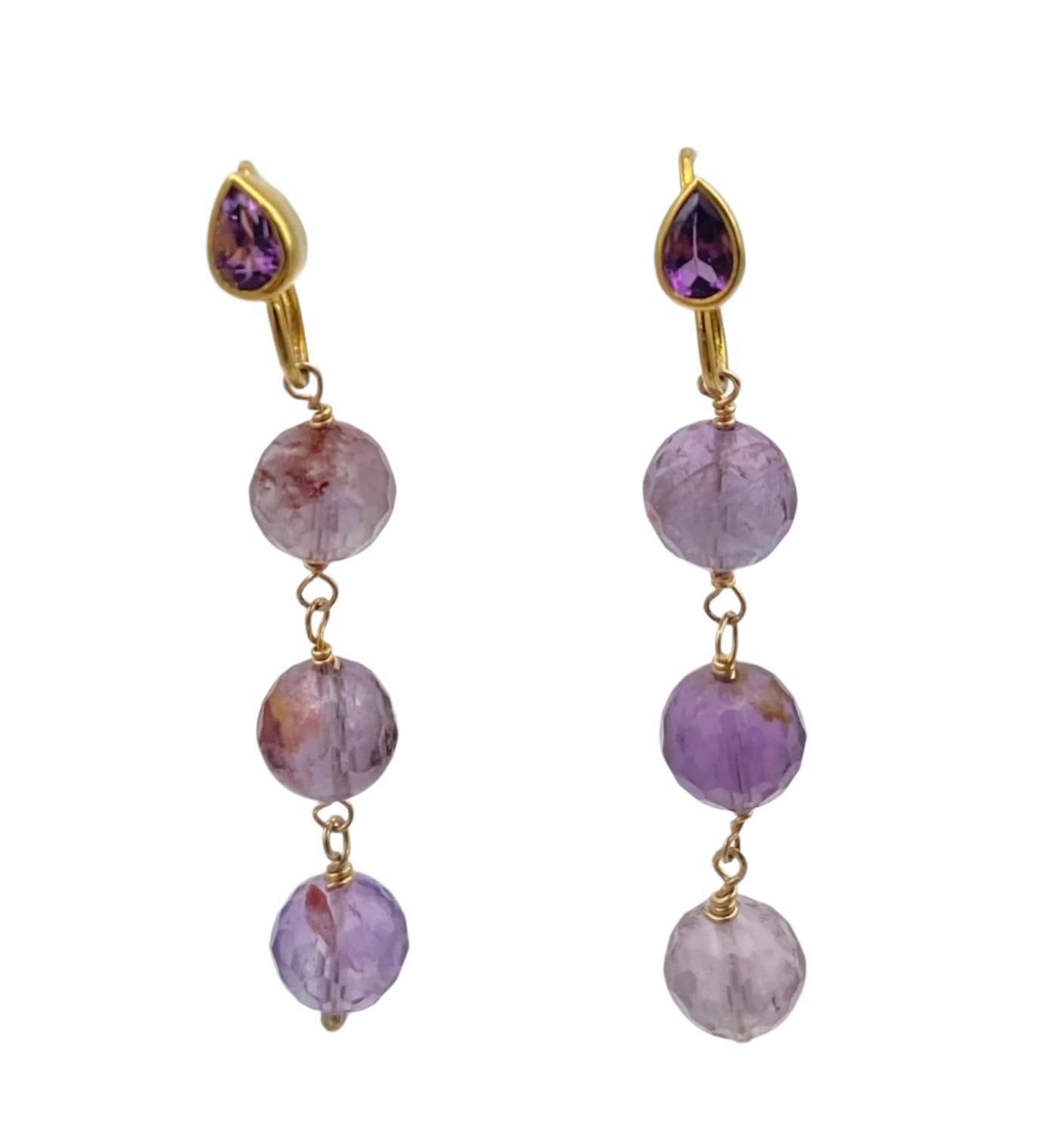 Three Stone Amethyst Drop Earrings