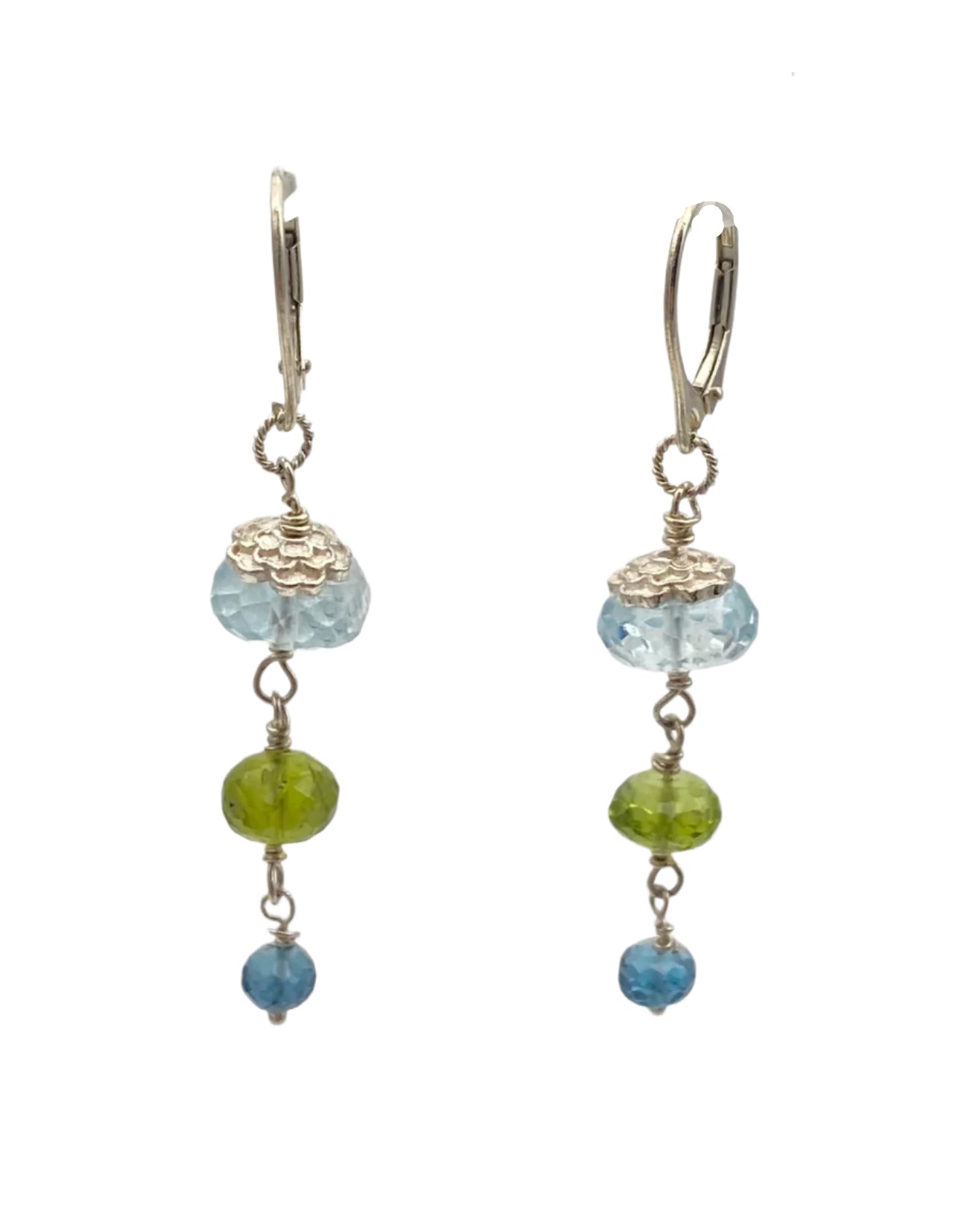 Aquamarine, Peridot, and London Blue Earrings