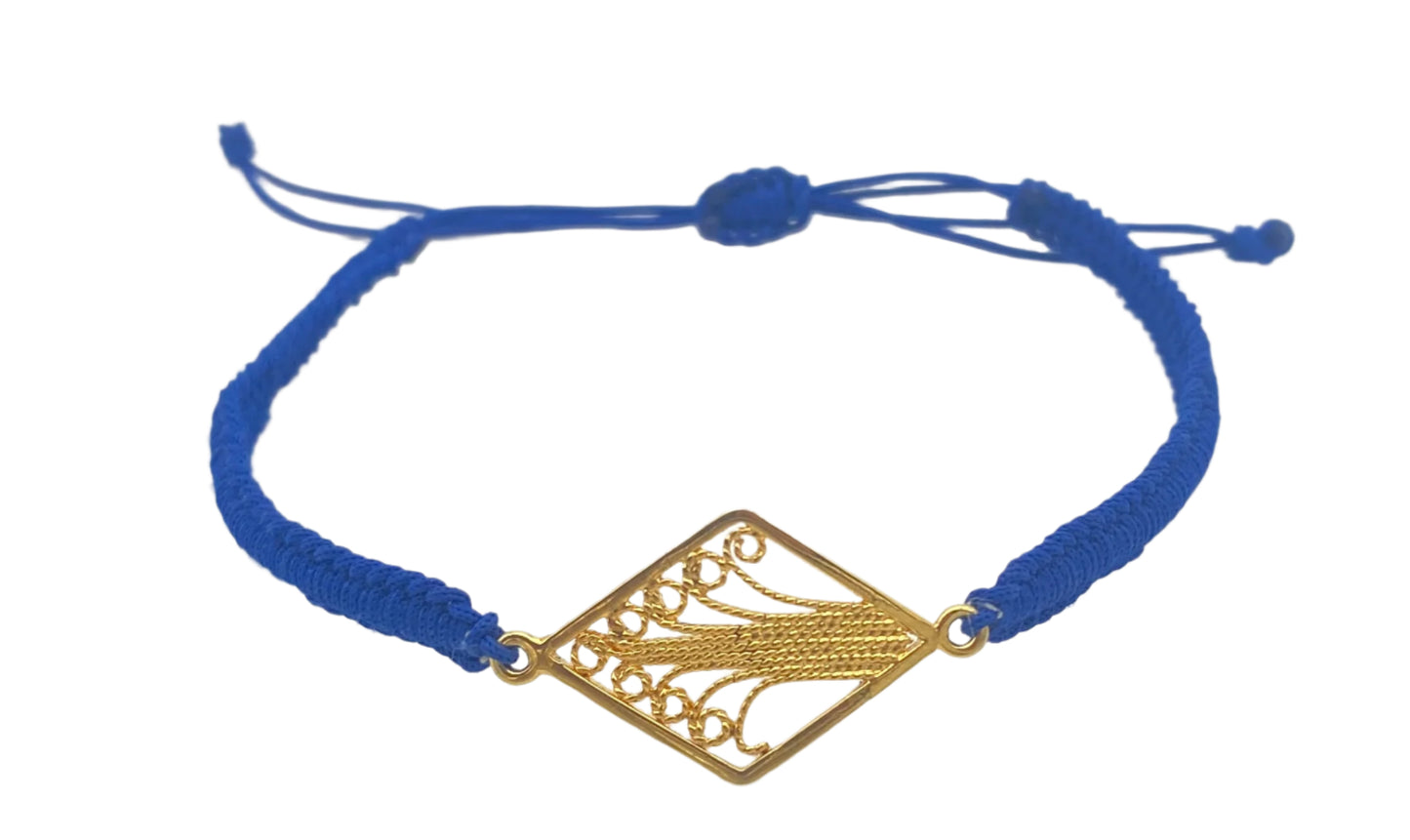 Sterling Silver Filigree Centerpiece Blue Macramé