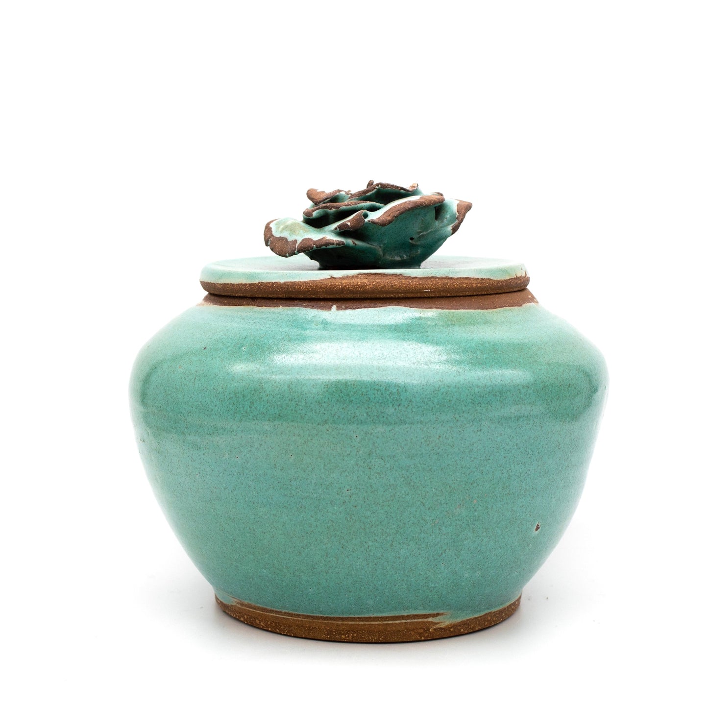 Turquoise Jar with Rose Knob