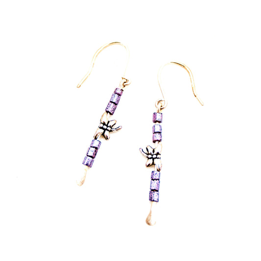 Dragonfly Glass Bead Sterling Sliver Earrings