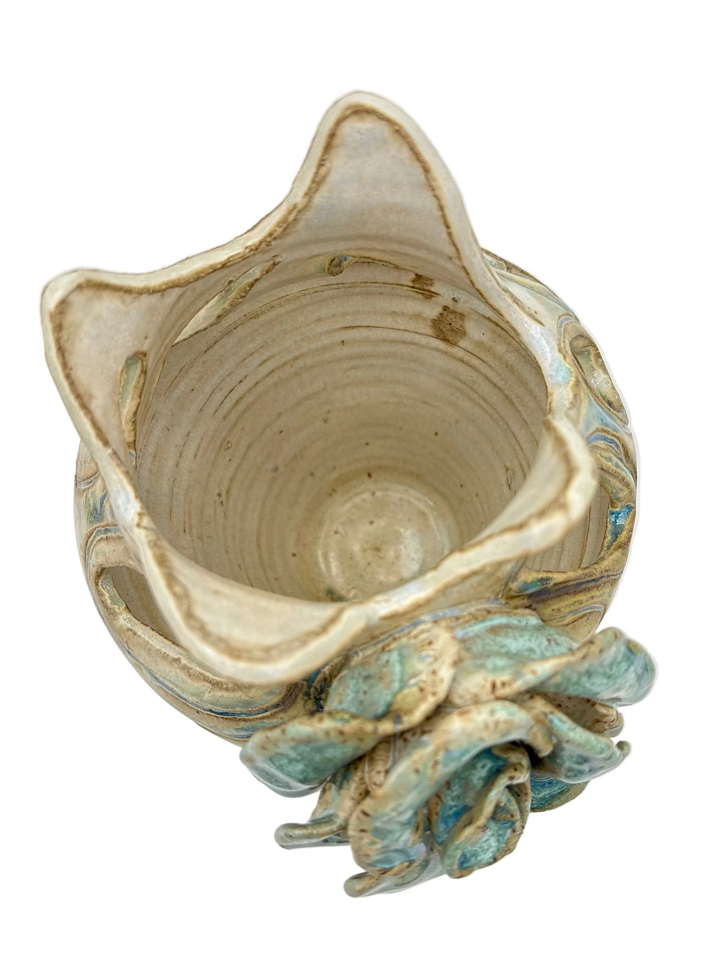 Large Rose on Cutout Irregular Rim Vessel