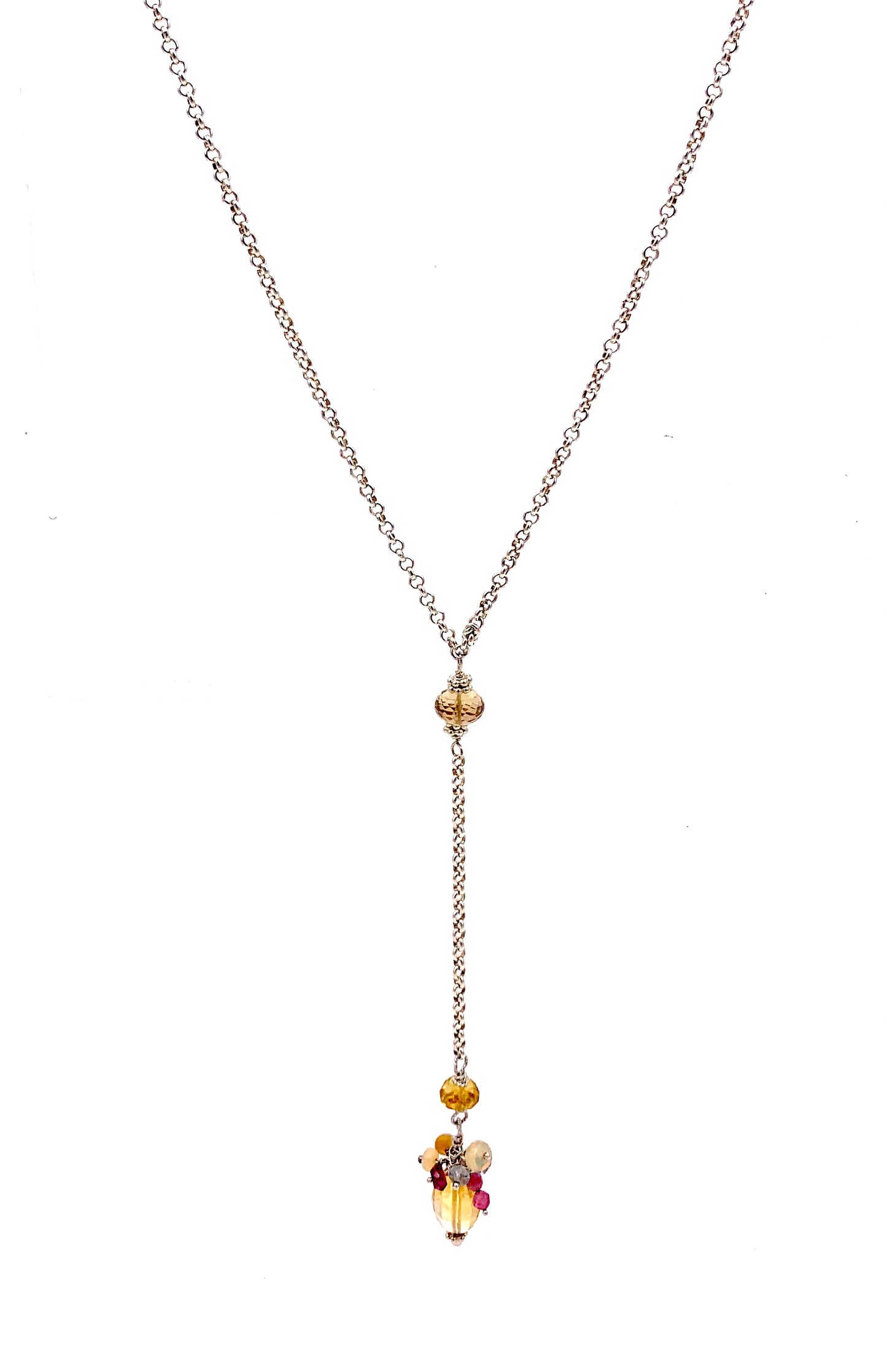 Sterling Chain Ruby Opal Cluster Citrine Aquamarine Necklace