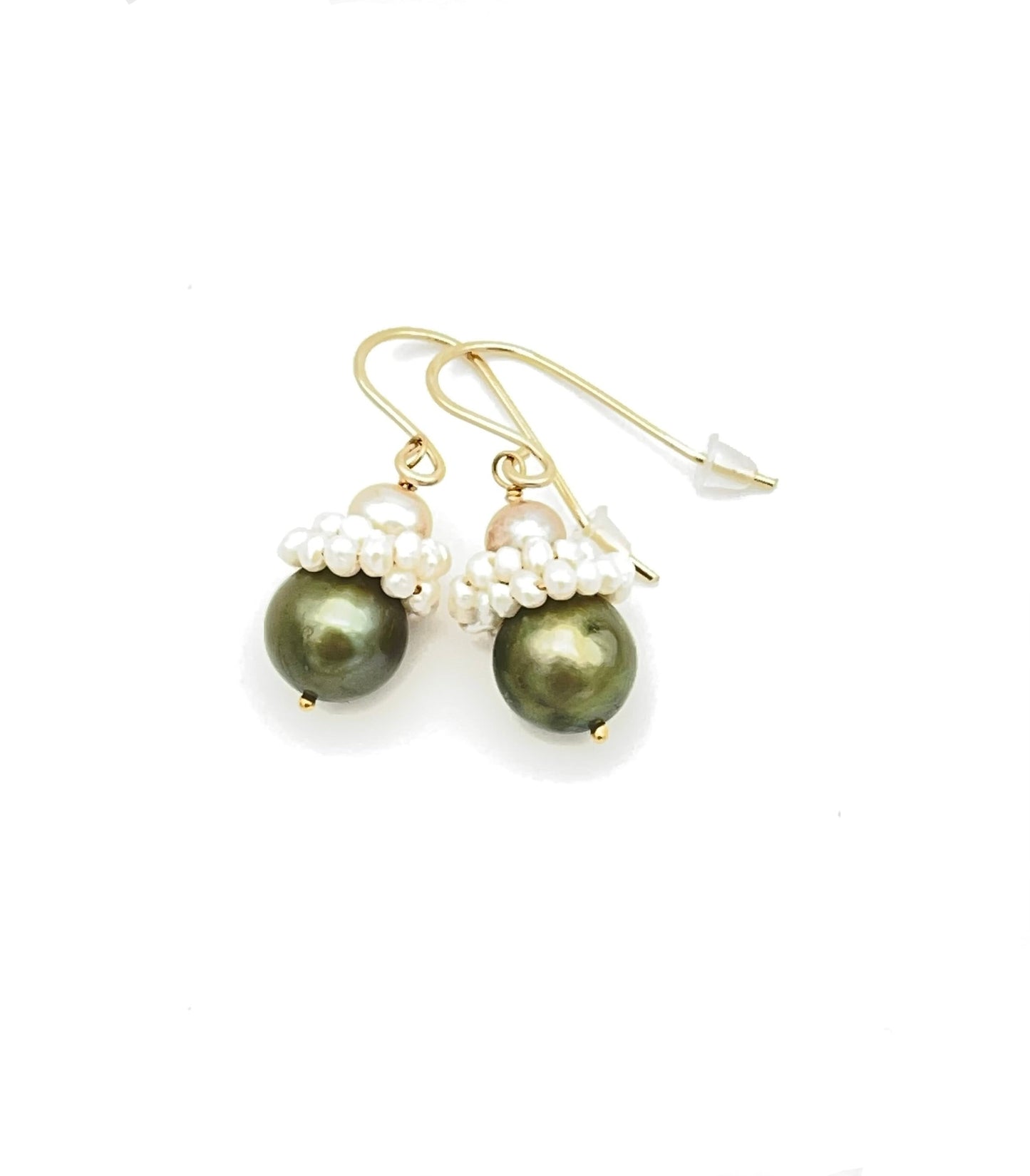 Green Pink Cream Pearl Earrings