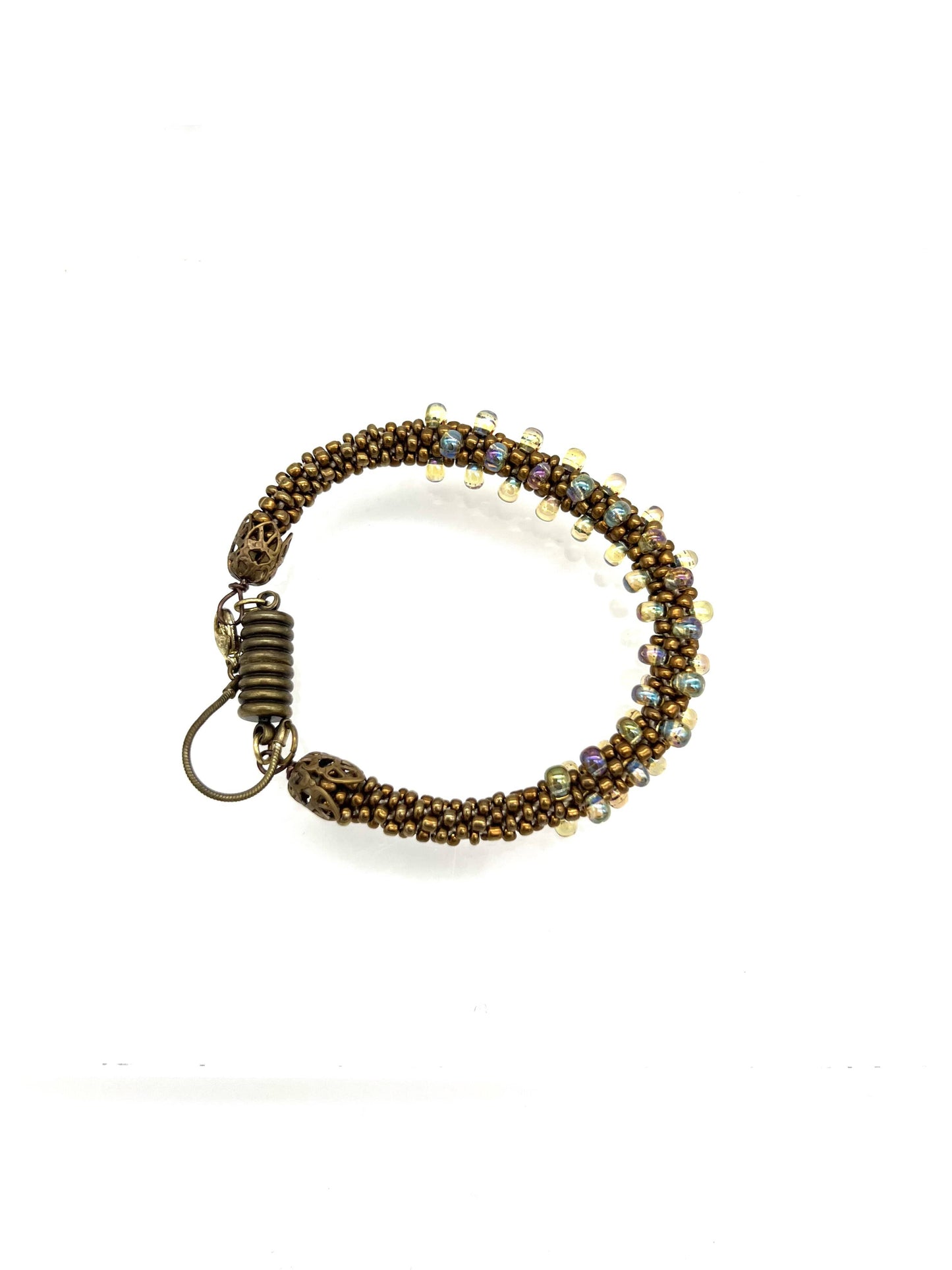 Necklace & Bracelet set. Kumohimo set, Brown and Iridescent Beads