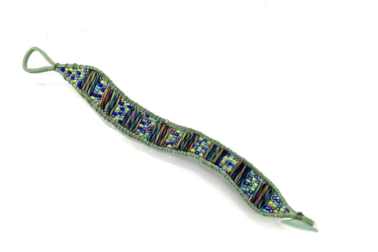 Bugle/Seed Bead and Leather Bracelet