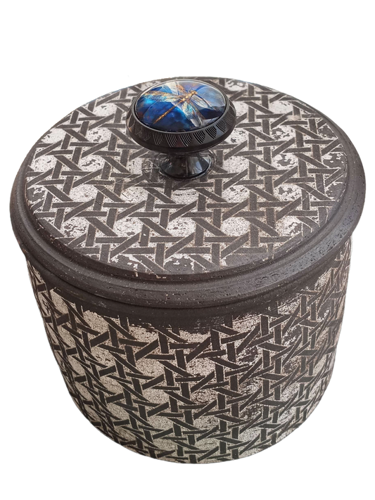 Basket Pattern Jar with Dragonfly Knob