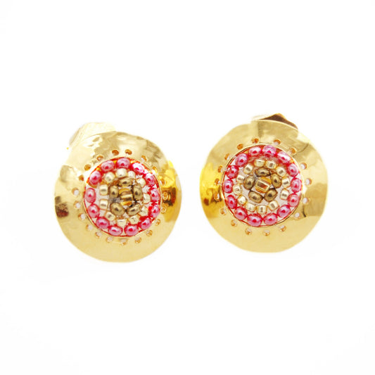 Red Round Gold-Plated Studs
