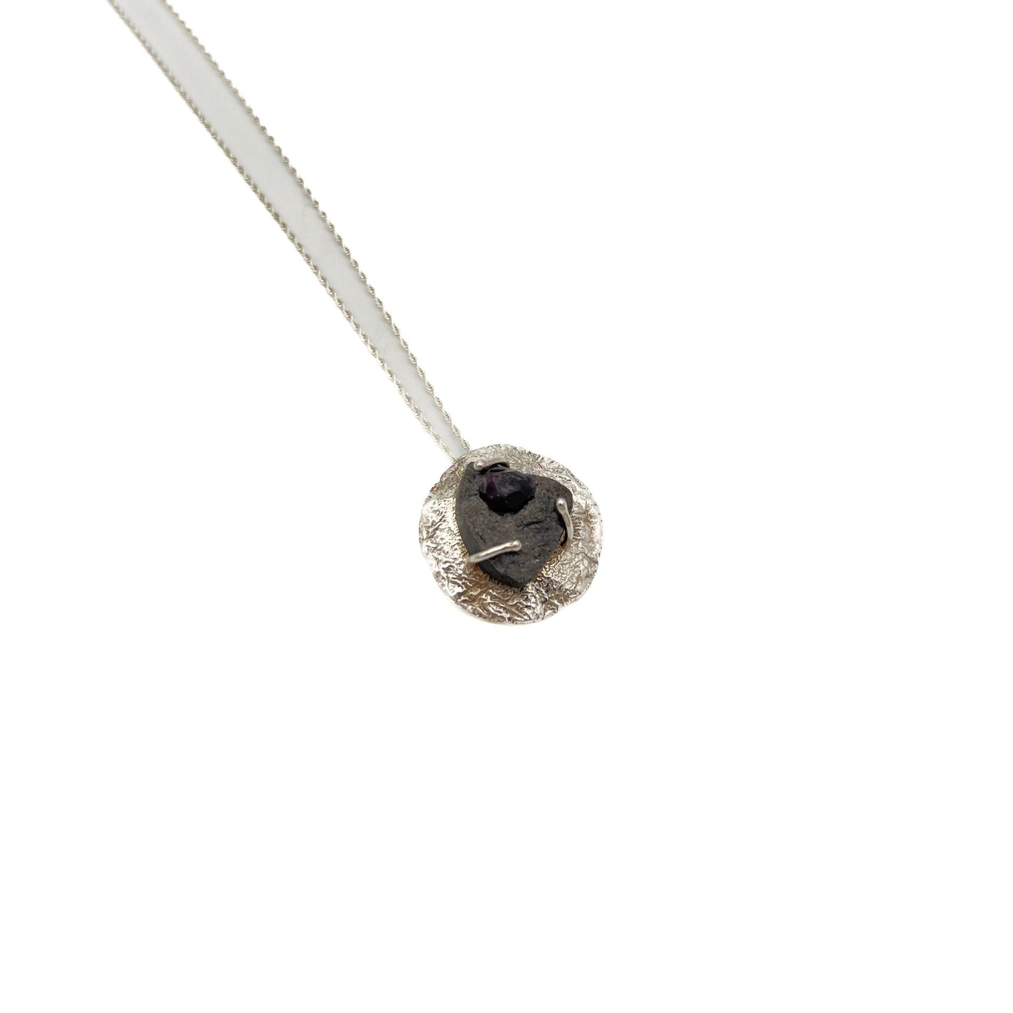 Reticulated Sterling Silver & Garnet in Schist Necklace