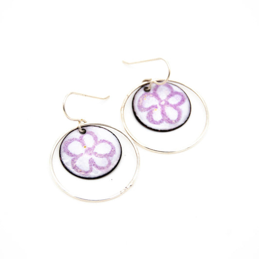 Pink Lavender Flower in Ring Earrings