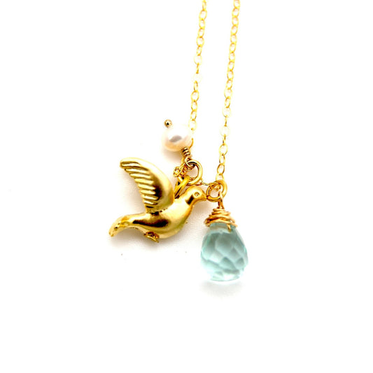 Quartz Pearl Bird Necklace