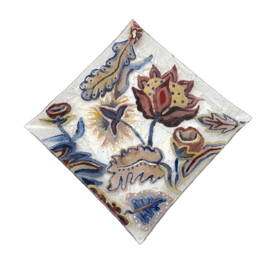 8" Square Botanical Abstract Flowers Dish