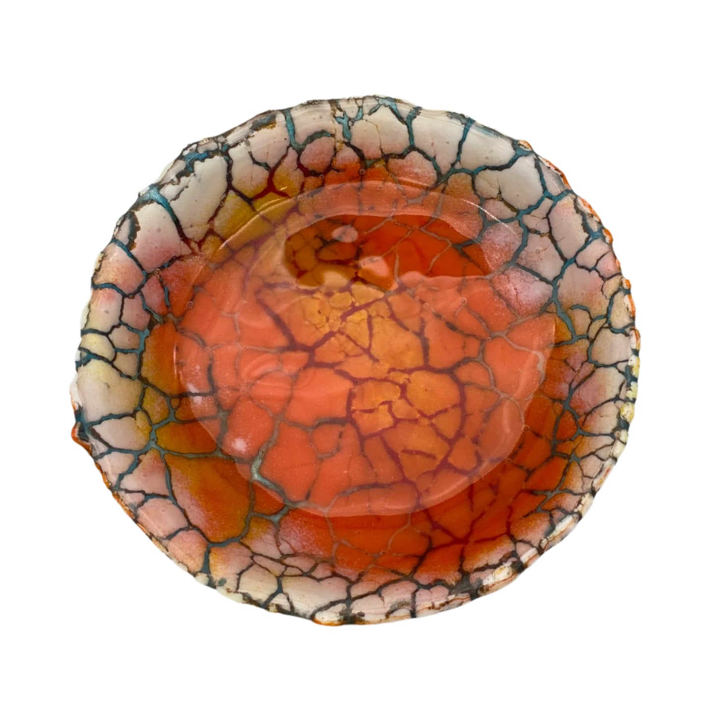 Small Orange and White Crackle Glass Bowl