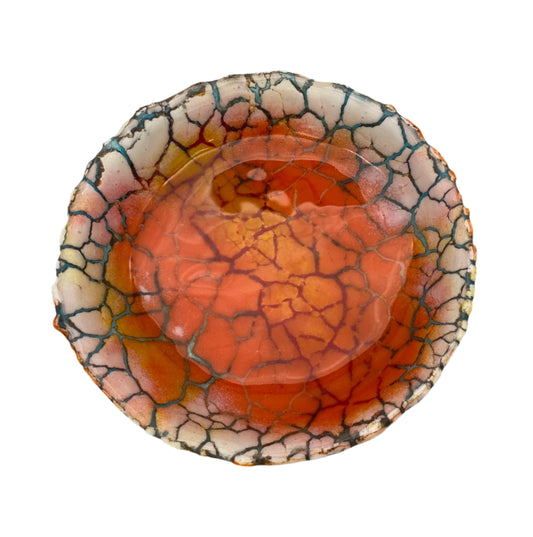 Small Orange and White Crackle Glass Bowl