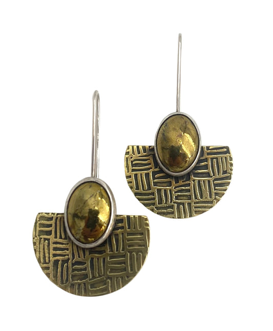 Etched Brass and Pyrite Earrings