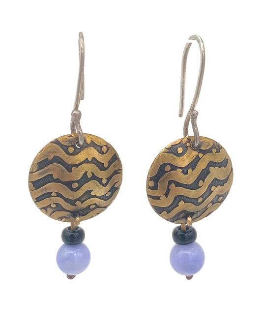 Etched Brass and Chalcedony Earrings