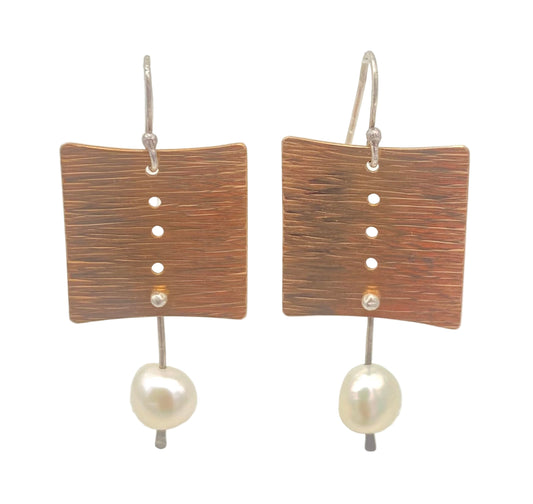 Bronze and Water Pearl Earrings