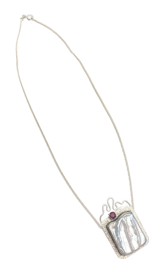 Sterling, Water Pearl, Rhodolite Garnet Necklace