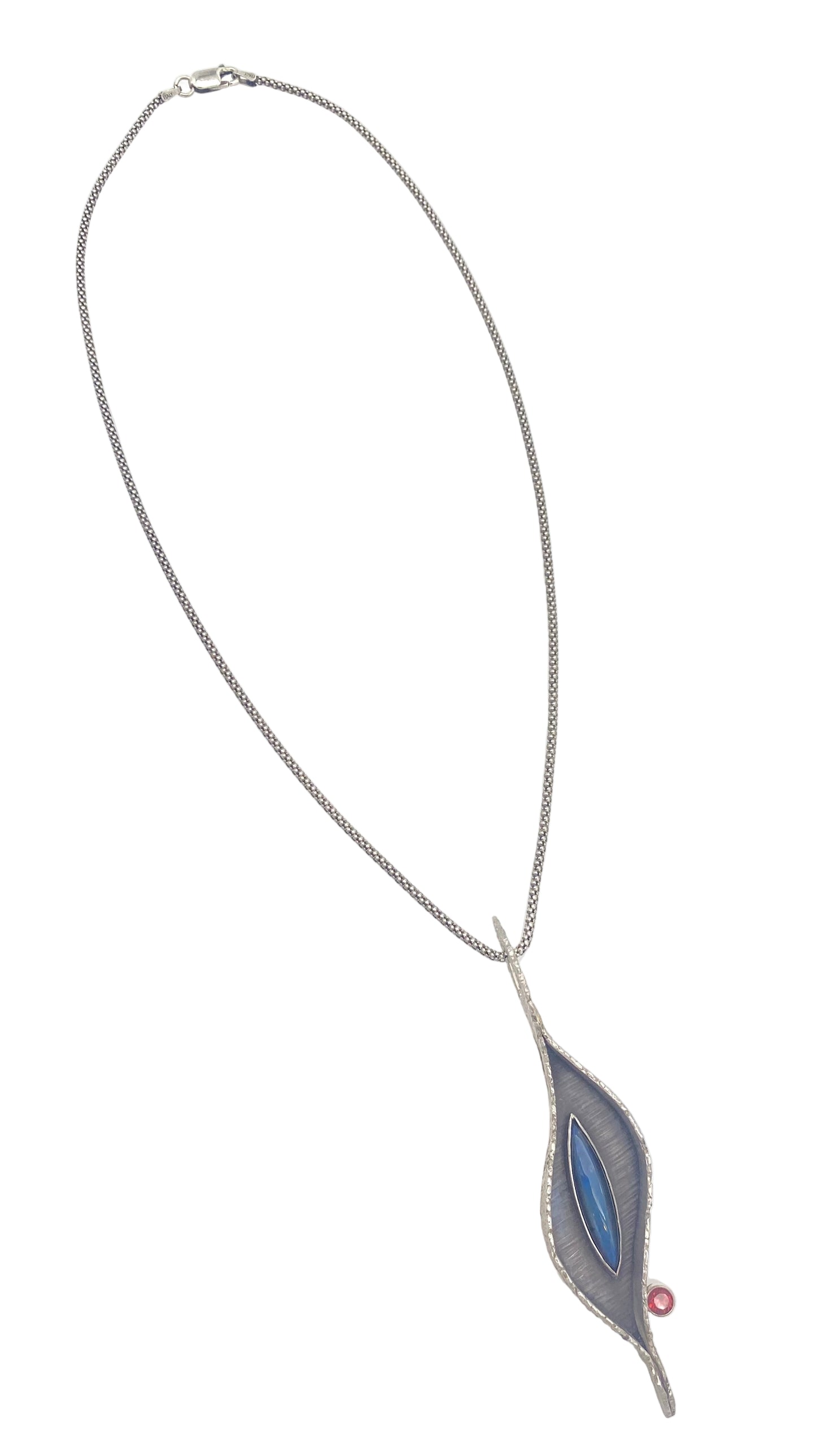 Labradorite, Garnet, Sterling, Oxidized Sterling on Popcorn Chain Necklace