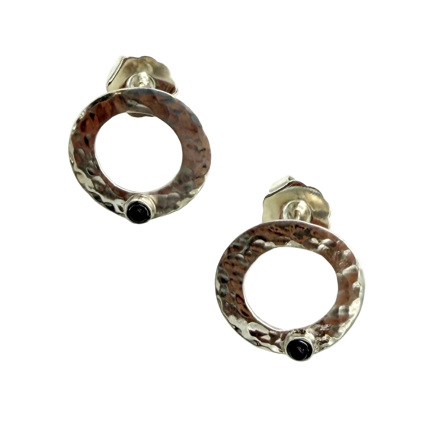 Round Garnet Studs with Hammered Texture