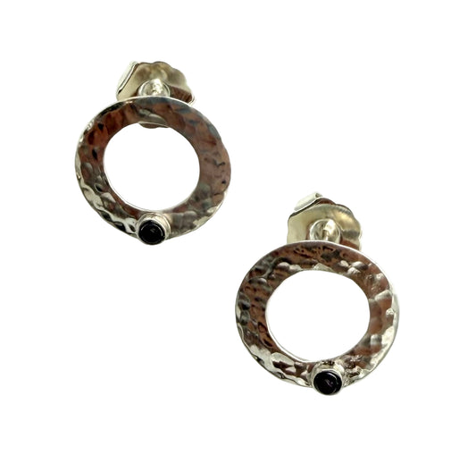 Round Garnet Studs with Hammered Texture