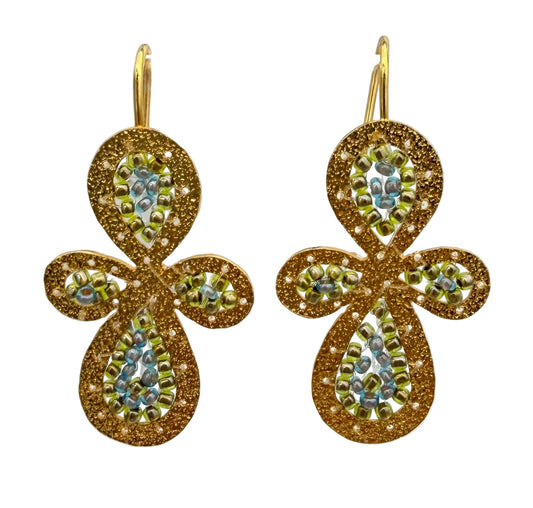 Bee Gold Earrings with Green Beads