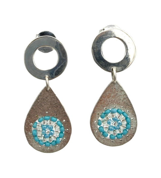 Sterling Drop Circle Top and Turquoise Beads Earrings