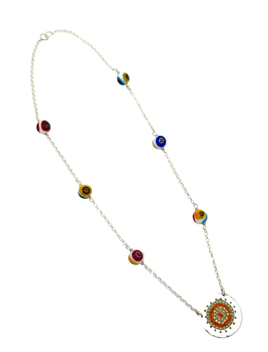 Silver Round Necklace with Murano Crystals