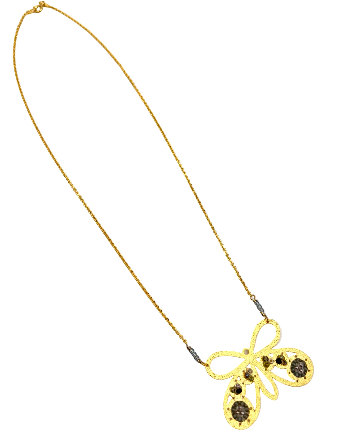 Gold Butterfly Necklace with Czech Beads