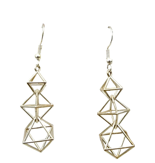Silver Dangling Octahedra Earrings