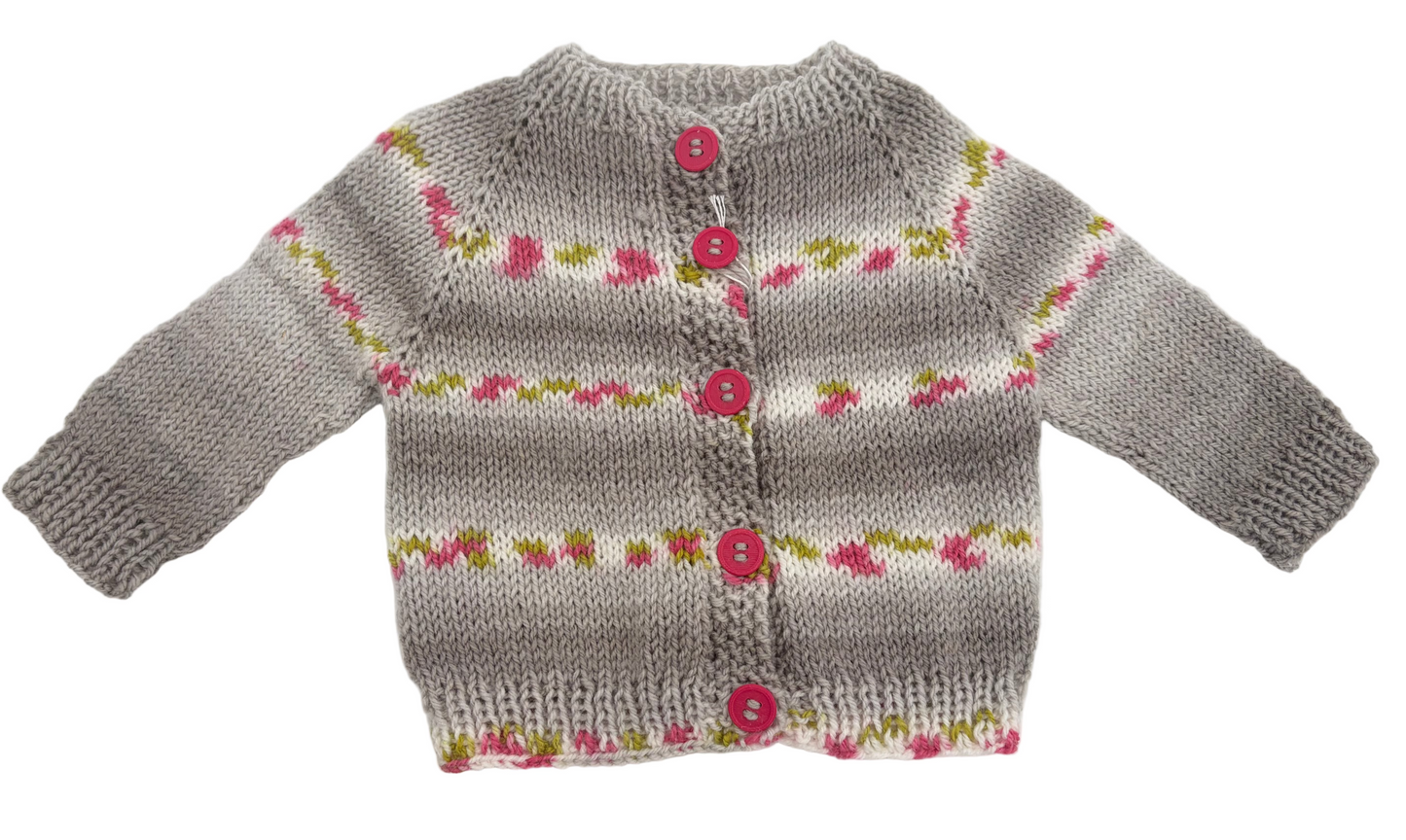 Grey & Pink Baby Cardigan