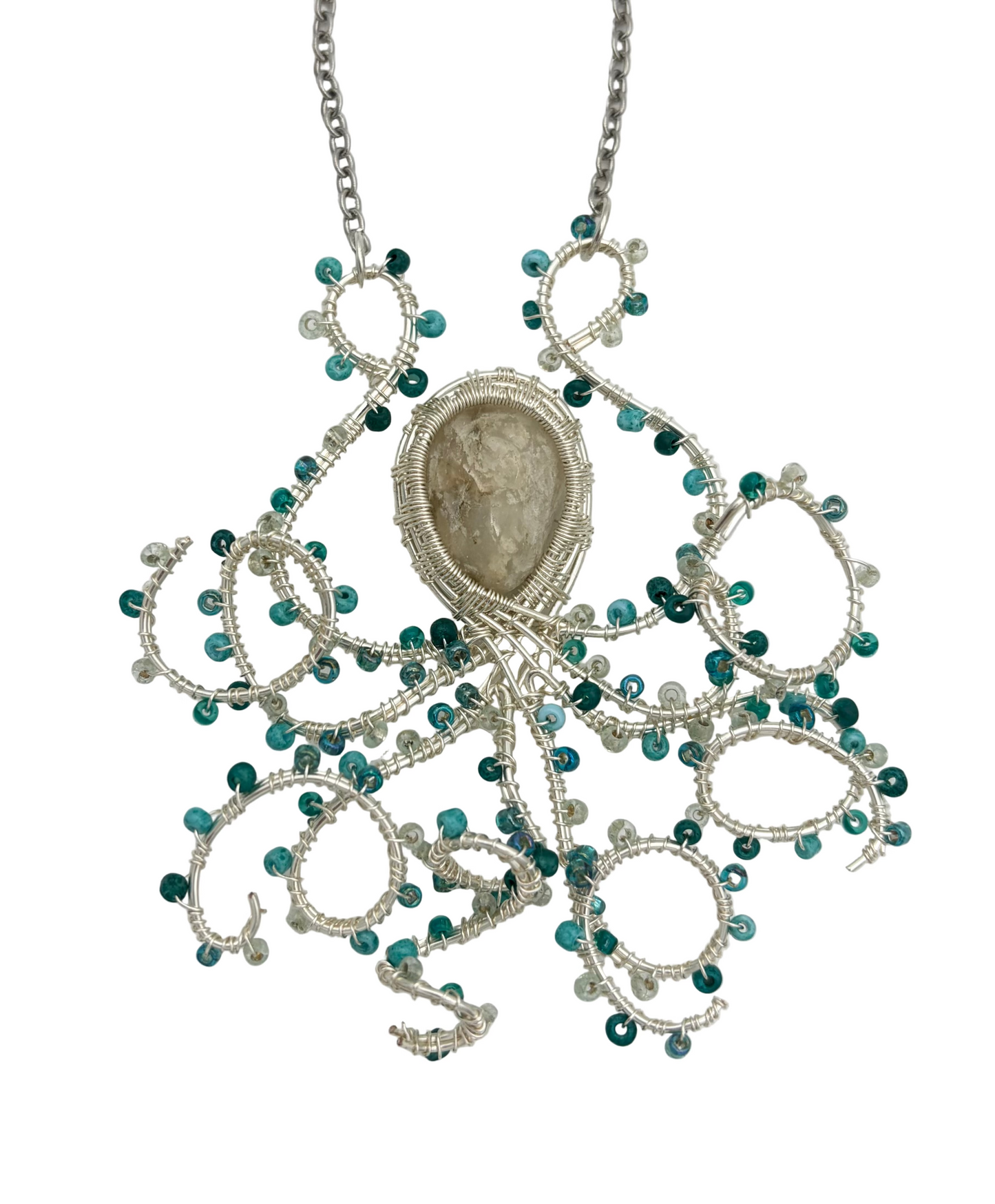 Silver Octopus Jasper Necklace