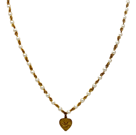 Pearls and Small Heart Necklace