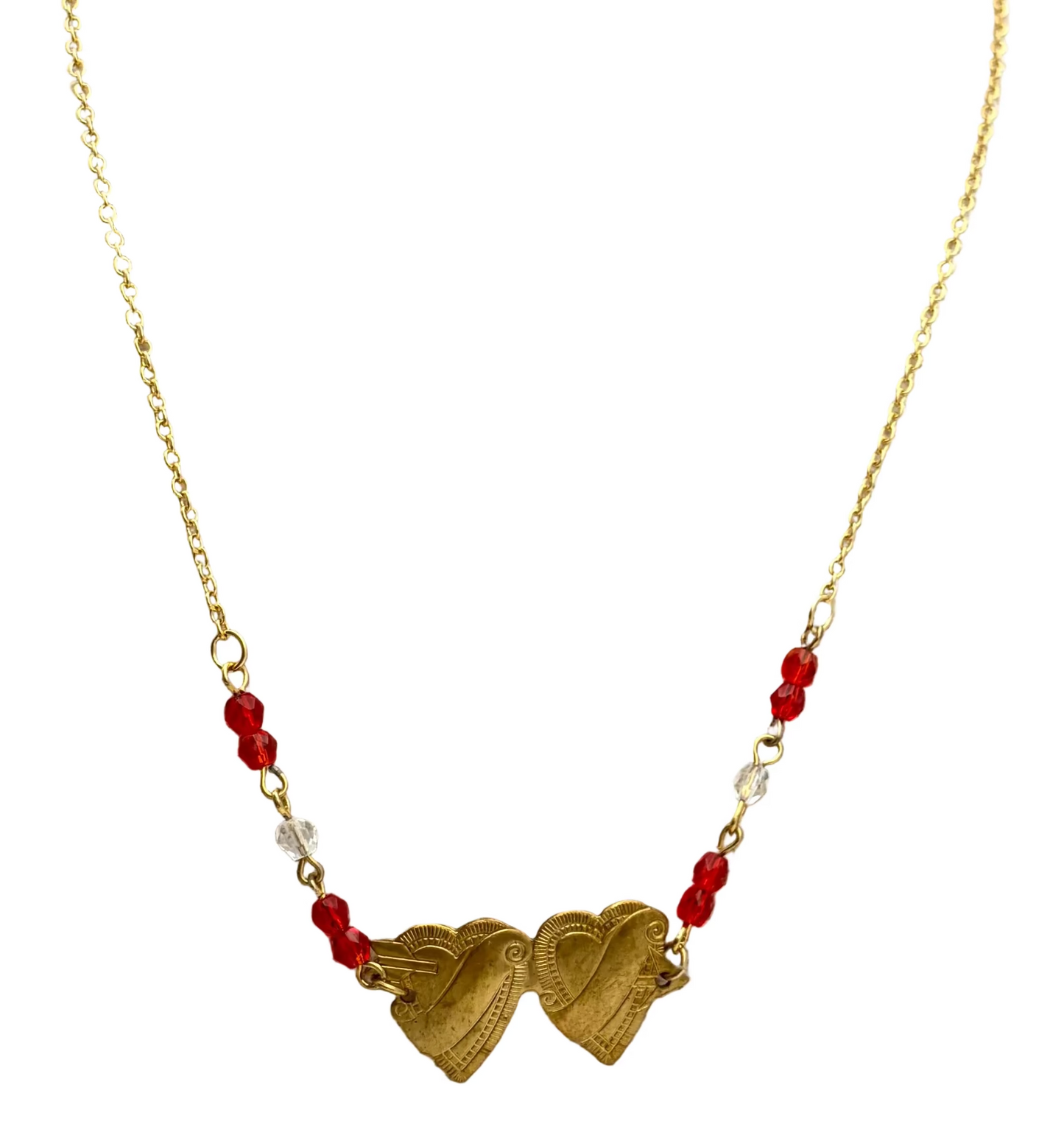 Red Beads Double Heart Necklace