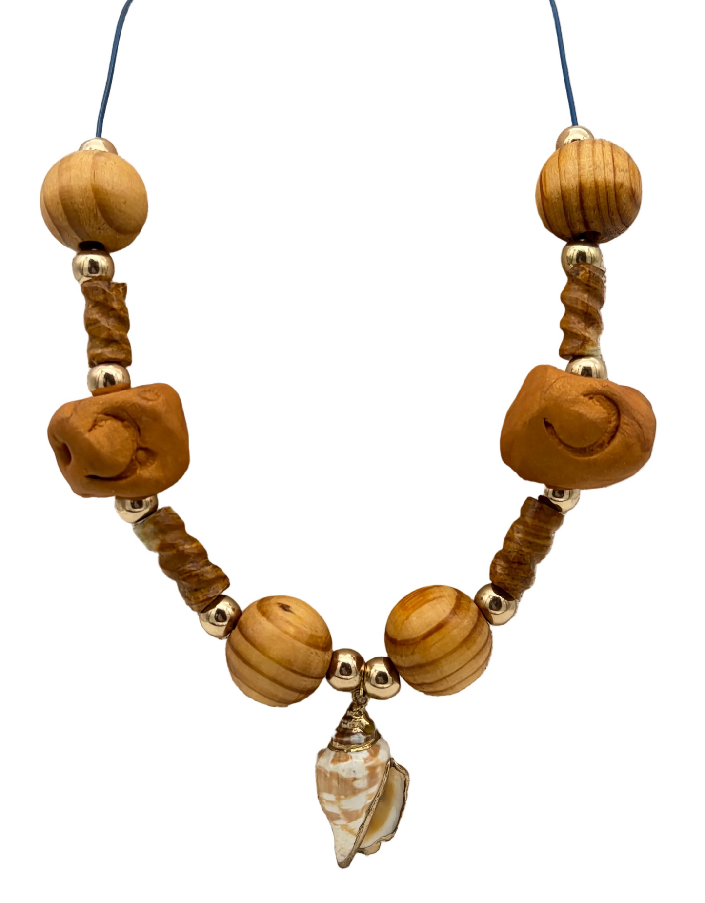 Wood Beads and Shell Necklace
