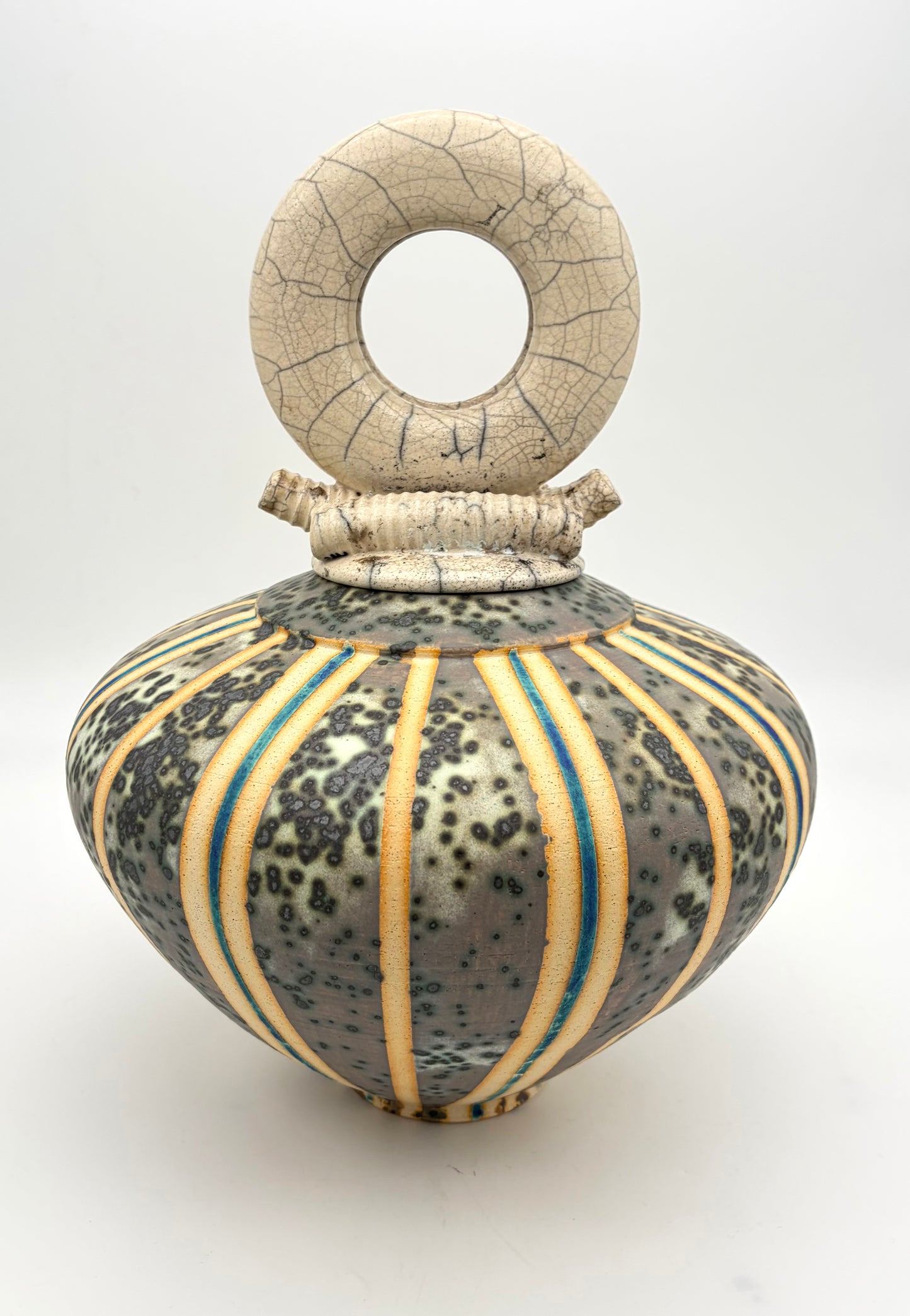 Large Grey with Blue Stripe Raku Portal