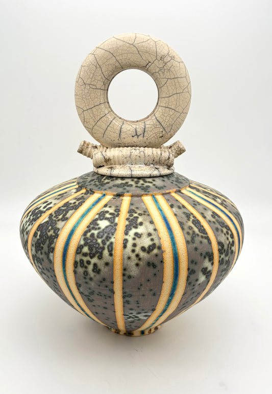 Large Grey with Blue Stripe Raku Portal